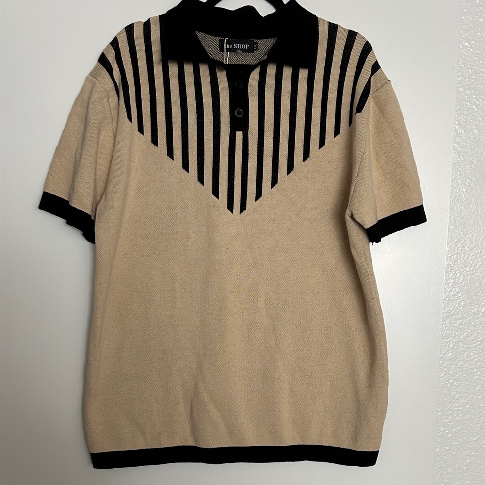 Classic Beige and Black Striped Polo Sweater